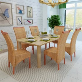 274203 vidaXL Трапезни столове, 6 бр, кафяви, естествен ратан