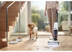 Вертикална прахосмукачка Tineco Floor One S7 Steam Plus 4В1, 240W, Сухо/Мокро, 0.7 л мръсна/0.8 л чиста, LED екран и осветление, Пара + сушене, Бял/черен