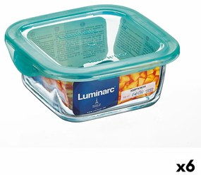 Квадратна Кутия за Обяд с Капак Luminarc Keep'n Lagon 15,6 x 6,6 cm цвят тюркоаз 1,22 L Cтъкло (6 броя)