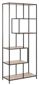 Черна етажерка за книги от дъб сонома 77x185 cm Seaford - Actona