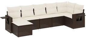 3220482 vidaXL Градински комплект с възглавници, 7 части, кафяв, полиратан