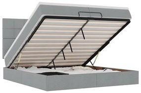 3314031 vidaXL Османска легло с матрак и LED, светлосиво, 200x200 см, плат