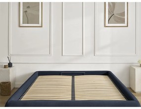 Тъмносиньо двойно легло 180x200 cm тапицирано с място за съхранение/без табла с включена подматрачна рамка Inera – Bobochic Paris