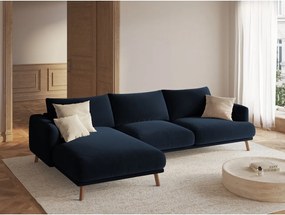 Тъмносин кадифен ъглов диван (ляв ъгъл) Naomi – Micadoni