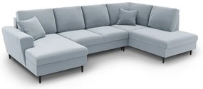 Светлосин кадифен разтегателен ъглов диван с място за съхранение (десен ъгъл/U форма) Kyoto – Cosmopolitan Design