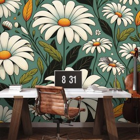 Самозалепващ тапет – Ретро маргаритки с листа