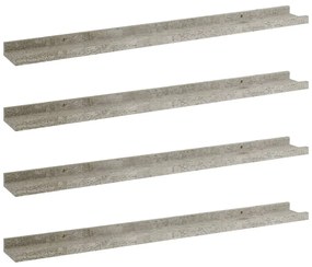 326706 vidaXL Стенни рафтове, 4 бр, бетонно сиви, 80x9x3 см