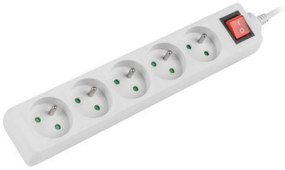 Разклонител LANBERG, 2.500W, 1.5 метра, 5 контакта, Защита от деца, Светлинен индикатор, ON/OFF бутон, Бял