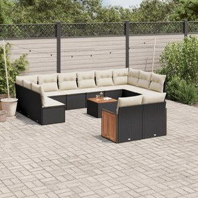 3260530 vidaXL Градински диван с възглавници, 13 части, черен, полиратан