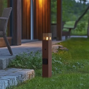 Индустриален външен стълб ръждивокафяв с димно стъкло 50 см със сензор за здрач - Дания