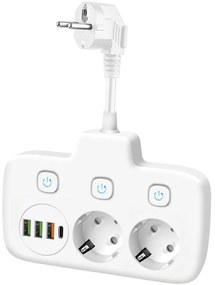 Разклонител за контакти с превключвател LINEA 2x230V + 4xUSB A/C SCHUKO бял