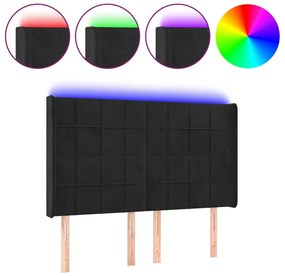 3124098 vidaXL LED горна табла за легло, черна, 147x16x118/128 см, кадифе