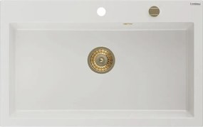 Mexen Elix гранитна мивка със само една камера 800 x 500 mm, бяла, златен сифон