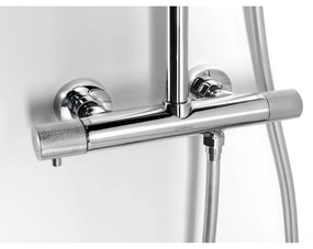 Месингов душ комплект в лъскаво сребристо с термостатен смесител с душ глава и ръчен душ 131 cm Solaris – Sapho