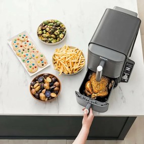 Двоен фритюрник с горещ въздух Ninja SL400EU, 2470W, 9.5 л, 2 кошници, 6 програми, Max Crisp, Функции Sync и Match, Сив