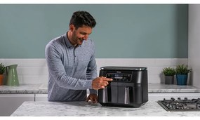Фритюрник с горещ въздух Ninja AF300EU, 2470W, 7.6 л, 6 програми, 2 независими зони за готвене, Черен