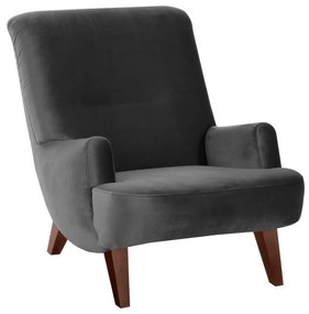 Антрацитен фотьойл с кафяви крака от велур Brandford - Max Winzer