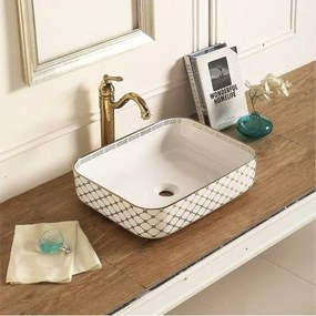 Мивка за баня ICB 874 GOLDEN, монтаж върху плот, порцелан, бял + златен, 50x40x13.5см