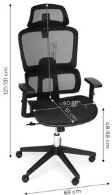 Ергономичен офис стол с регулируема облегалка за глава и мрежеста облегалка