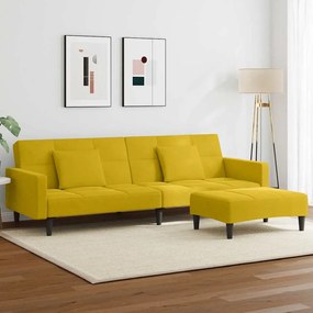 3258120 vidaXL 2-местно разтегателно канапе с табуретка, жълто, кадифе