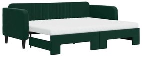 3197082 vidaXL Канапе с изтеглящо легло и матраци тъмнозелено 80x200 см кадифе