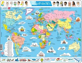 Larsen - Пъзел: Образователен – "Карта на Света" – 107 части, голям