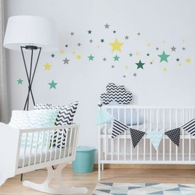 Комплект от 50 стикера за стена Звезди в зелено и жълто - Ambiance
