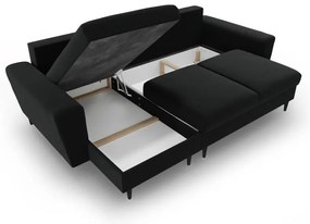 Черен кадифен разтегателен ъглов диван с място за съхранение Kyoto – Cosmopolitan Design