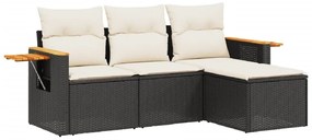 3226742 vidaXL Градински диван от 4 части с възглавници, черен, полиратан