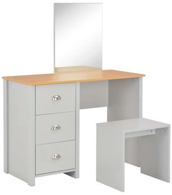 283744 vidaXL Тоалетка с огледало и табуретка, сива, 104x45x131 см