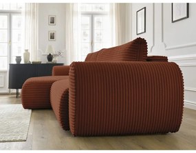 Разтегателен ъглов диван от рипсено кадифе в тухлен цвят (ляв ъгъл) Lucien – Bobochic Paris