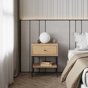 Нощно шкафче в дъбов декор с рафтове в естествен цвят Lisa - Marckeric