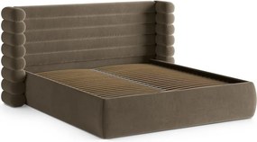 Кафяво-сиво двойно легло 180x200 cm тапицирано с място за съхранение с включена подматрачна рамка Mount – Micadoni