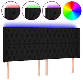 3124408 vidaXL LED горна табла за легло, черна, 203x16x118/128 см, плат