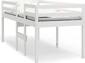 821620 vidaXL Високо легло, бяло, 75x190 см, борово дърво масив