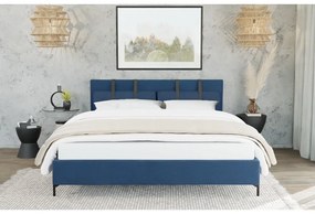 Тъмносиньо двойно тапицирано легло с включена подматрачна рамка 180x200 cm Tulsa – Ropez