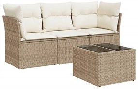 3217218 vidaXL Градински диван с възглавници, 4 части, бежов полиратан