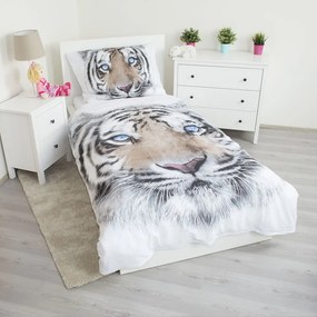 Бяло-сиво единично памучно детско спално бельо 140x200 cm White Tiger – Jerry Fabrics