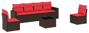 3251161 vidaXL Градински диван с възглавници, 7 части, полиратан, кафяв