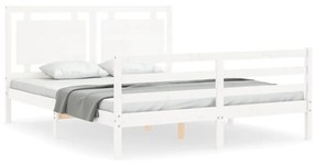 3194057 vidaXL Рамка за легло с табла бяла King Size масивно дърво