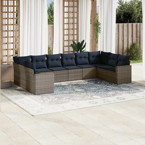 3219461 vidaXL Градински диван с възглавници, 10 части, полиратан, сив