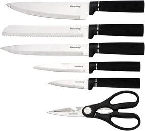 Комплект ножове Klausberg KB 7977, 8 части, Неръждаема стомана, Стойка, Държач за кухненска хартия, Черен