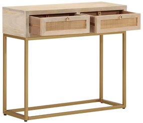 372023 vidaXL Конзолна маса, 90x30x76 cм, мангово дърво масив и желязо