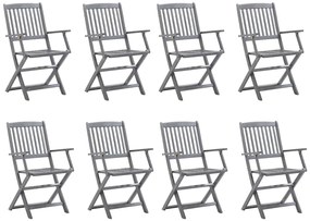 3078264 vidaXL Сгъваеми градински столове, 8 бр, с възглавници, акация масив