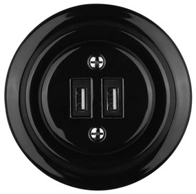 Bohemia-Design - Порцеланова ретро USB захранваща розетка с рамка 2xUSB-A черна