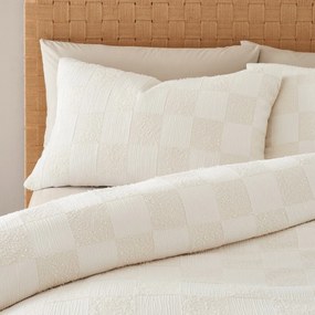 Кремаво удължено спално бельо за двойно легло 230x220 cm Cosy Checkerboard - Catherine Lansfield