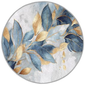 Синьо-златист кръгъл килим подходящ за пране ø 80 cm Golden Leaves – Mila Home
