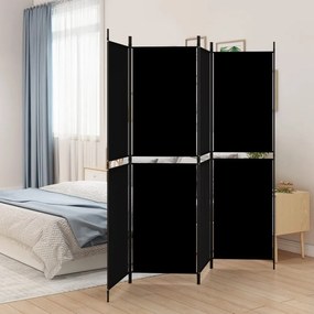 350217 vidaXL Параван за стая, 4 панела, черен, 200x180 cм, плат