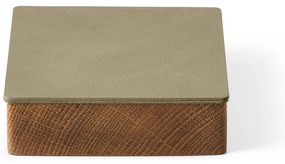 Дървена декоративна кутия за съхранение от еко кожа с капак в зелен и естествен цвят 11x11x3,5 cm Square Nupo – LIND DNA