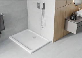 Mexen Flat правоъгълна тънка душ кабина 80 x 70 см, бяла, хромиран сифон - 40107080